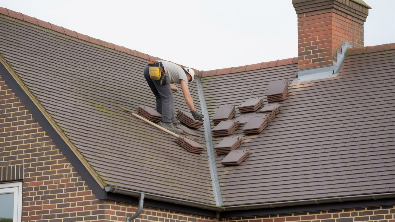 Roofing professional at work